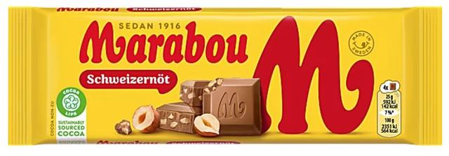 Молочний шоколад швейцарський горіх Marabou, 100 г